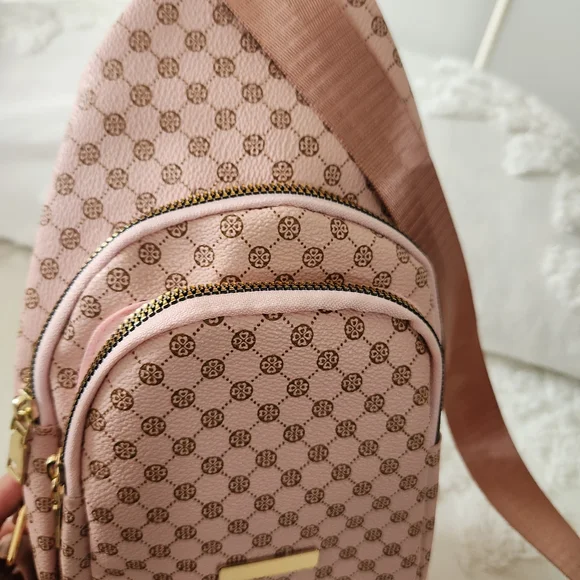 Pink And Brown Patterned Crossbody Sling Bag - Picture 5 of 6
